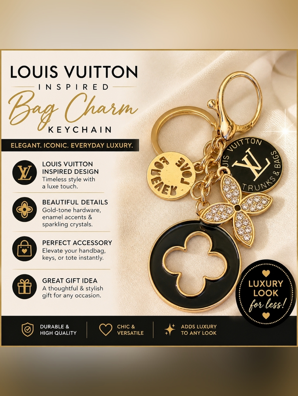✨ One-of-a-Kind Handmade Upcycled Louis Vuitton Zipper Pull Keychain ✨
